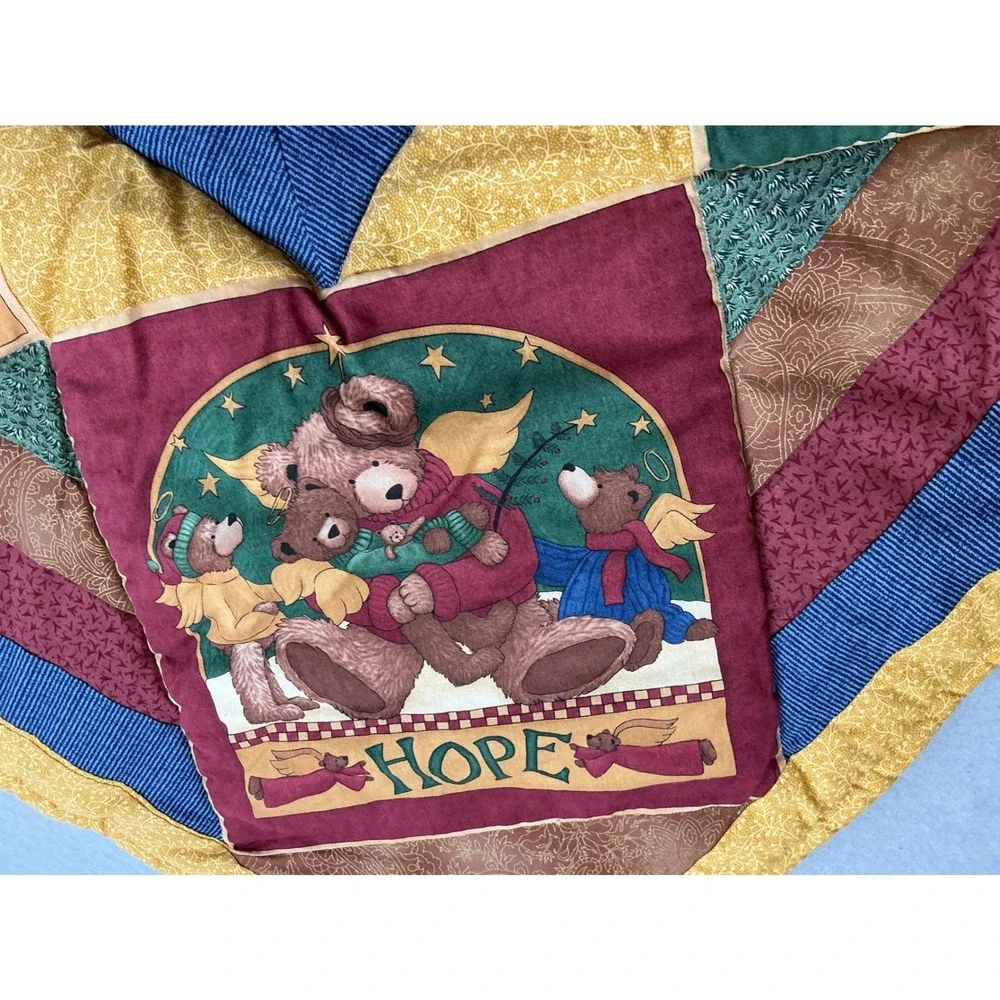 Vintage Christmas Teddy Bear Patchwork Quilt Throw Blanket Love Joy Peace 33x33